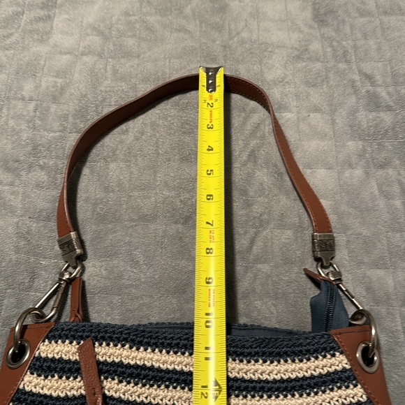 The Sak Crochet Purse, Navy Blue, White Striped, Brown, Zipper, Shoulder, Boho - Picture 10 of 11